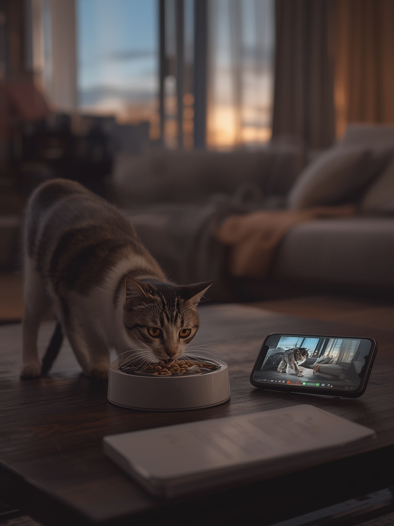 cat feeder in action