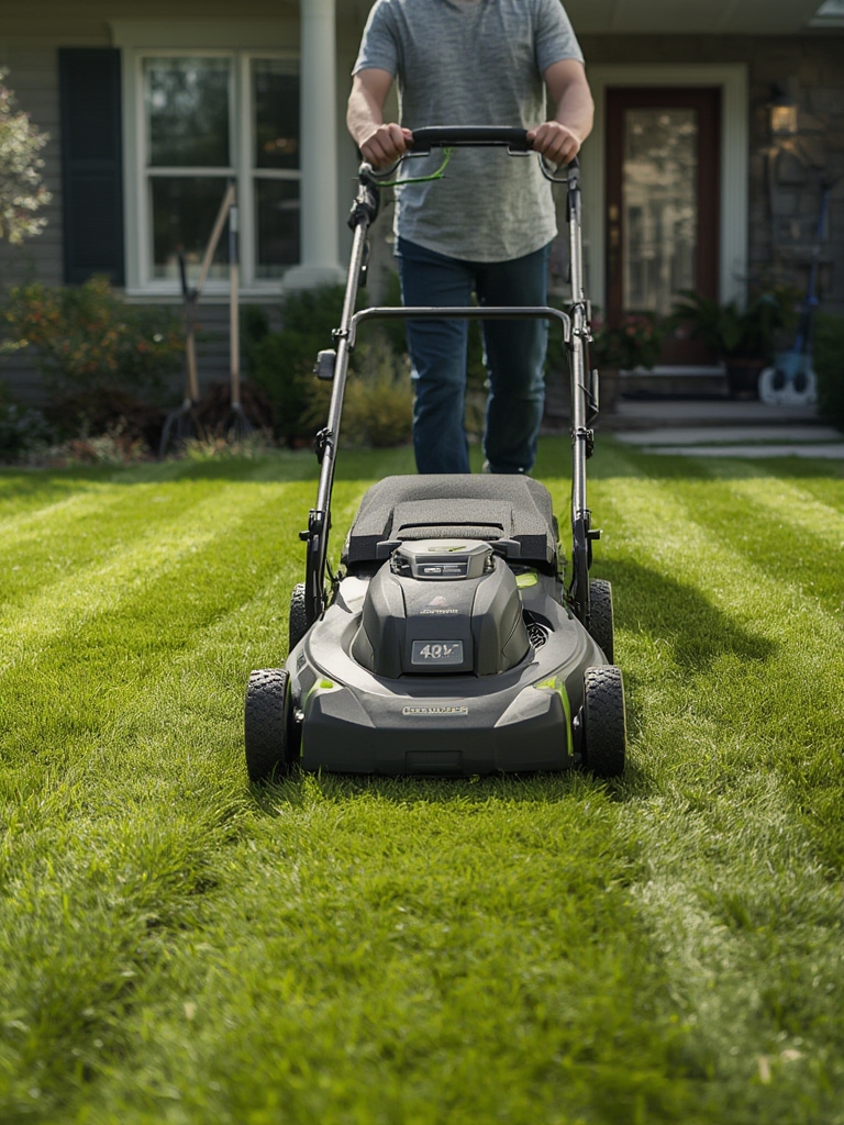 cordless mower in action